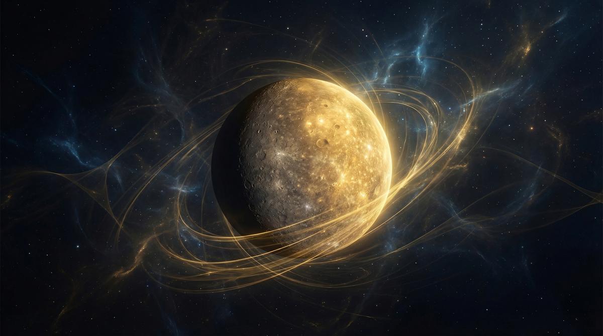 水星在星空中恢复顺行的艺术插图